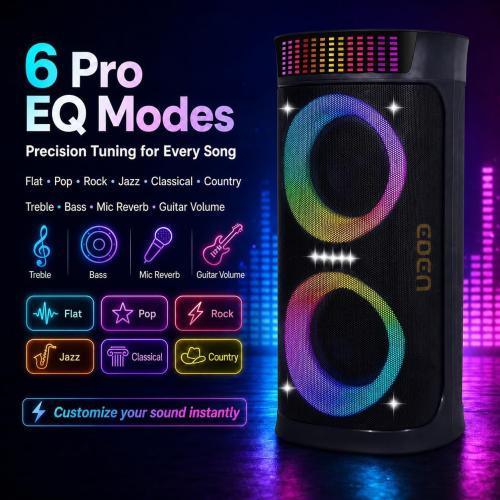 Large Party Speaker with Dual 6.5 Inch Woofers, 200W Peak Powerful Sound, TWS & 6 EQ Modes, Type-C Charging, LED Light Show, Wireless Microphone for Outdoor Parties