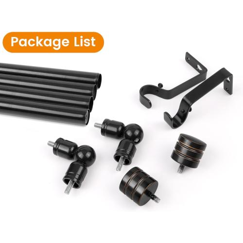 Black Bay Window Curtain Rod, HOTOZON 1 Inch Curtain Rods for Bay Windows 36-72 Inch(Center Rod), 20-36 Inch Side Rods for Windows, Heavy Duty Decorative Drapery Rod with End Cap Finials