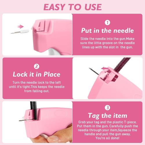 Color Pink Stitch Gun for Clothes, Mini Stitchy Sewing Gun, Handheld Tagging Gun for Quick Clothing Fixer, Includes 6 Needles, 2000 Black Fasteners, 2000 White Fasteners
