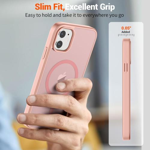 SUPFINE Magnetic for iPhone 12 Case/iPhone 12 Pro Case (Compatible with MagSafe) (Military Grade Drop Protection) Slim Translucent Matte Shockproof with Anti-Fingerprint Phone Case,Pink