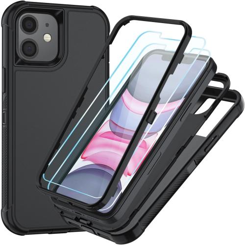 SunStory Compatible with iPhone 11 Case with HD Screen Protector, 3-Layer Heavy Duty Full-Body Cover,3 in 1 Hybrid Protective Case for iPhone 11 6.1,Black