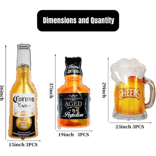 9pcs Corona Whisky Beer Mug Mylar Helium Balloons, Men Women Boys Girls Beer Themed Birthday Party Decoration, Baby Shower Engagement Decoration Supplies
