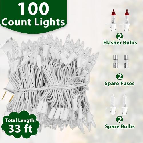 Clear Christmas Lights 33FT 100 Incandescent Bulbs Warm White Mini Lights with White Wire for Christmas Tree, Garland, Thanksgiving, Wedding, Party, Home, Indoor & Outdoor Festival Decoration