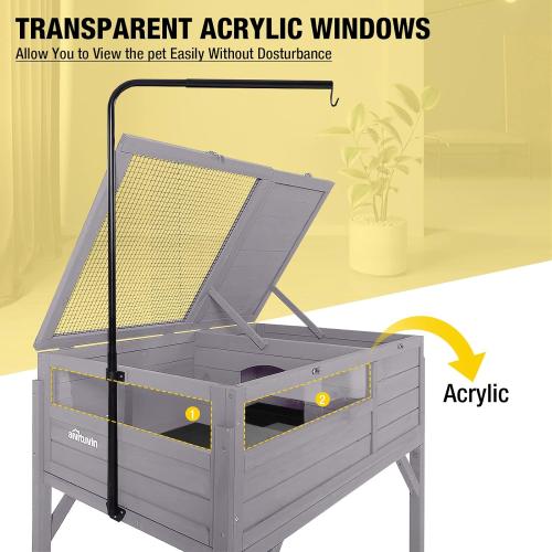 Aivituvin Tortoise Habitat, Wooden Tortoise House with Detachable Legs, Turtle Cage Reptile Terrarium with Lamp Holder