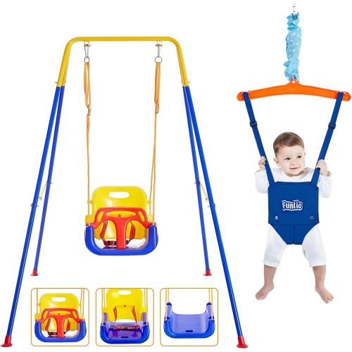 2 in 1 Swing Set for Toddler & Baby Jumper, Heavy Duty Kids Swing & Bouncer  Foldable Metal Stand for Indoor/Outdoor Play, Easy to Assemble and Store!   and Store