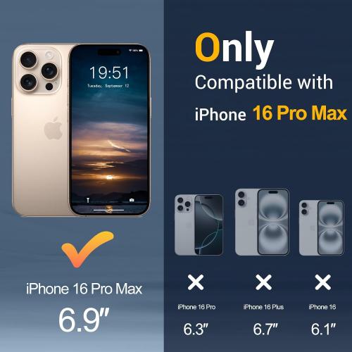 Temdan for iPhone 16 Pro Max Case [Compatible with MagSafe] [Military-Grade Drop Protection] [Anti-Fingerprint] [Anti-Scratch] Slim Silky-Soft Touch Translucent Matte Case 6.9 inch, Black