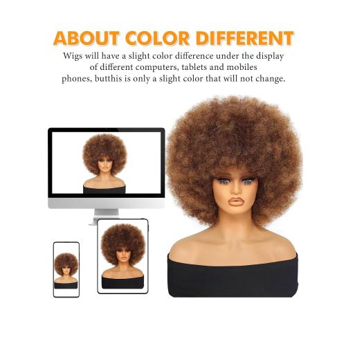Afro Wig 14Inch Afro Wigs for Black Women 70s Mixed Brown Afro Kinky Curly Wig Bouncy Huge Fluffy Puff Wigs Synthetic Hair for Cosplay Daily and Party (Mixed Brown)