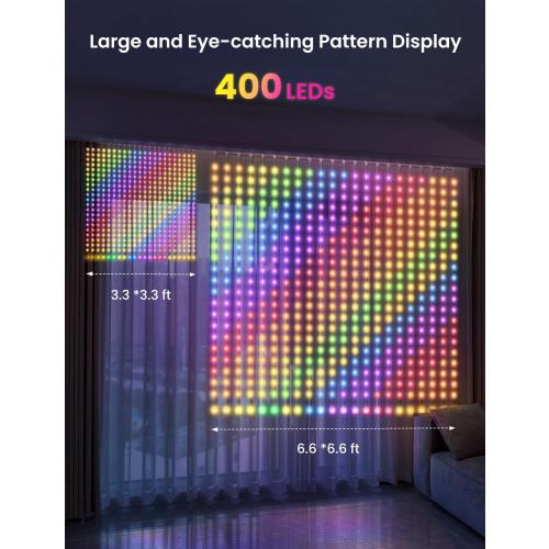 LED Curtain Light, 400 LEDs, Smart RGB IC Color Changing Holiday Wall Lights, 3.3x3.3ft Indoor Dynamic DIY LED String Lights, APP Remote Control, For Bedroom, Living Room, Window Decor, Party, Wedding