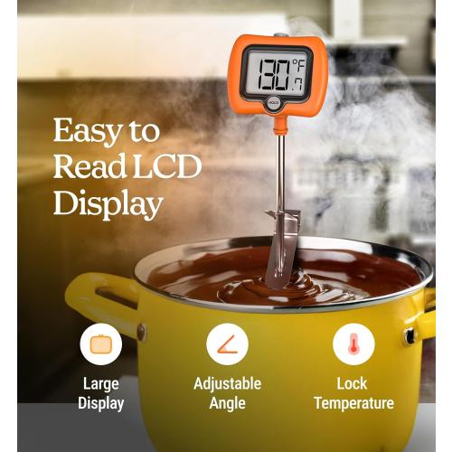 Digital Candy Thermometer with Pot Clip, Instant Read Kitchen Thermometer for Cooking, Baking, and Candy Making – 10 Stainless Steel Probe, LCD Display, Essential Baking Tool