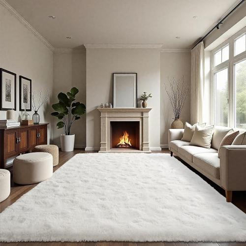 LOCHAS Ultra Soft Indoor Modern Area Rugs Fluffy Living Room Carpets for Children Bedroom Home Decor Nursery Rug 4x6 Feet, White