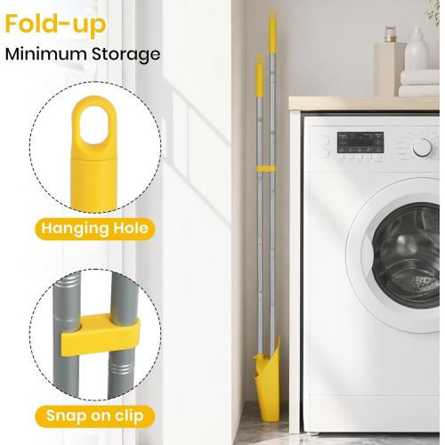 Stand Up Dustpan and Broom Set 50” Long Handle Broom with Dust Pan, with Self Cleaning Combe for Ergonomic Home Office Classroom Indoor Sweeping