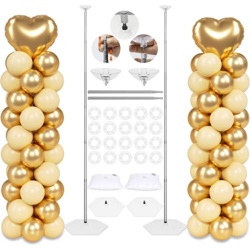 Upgraded Balloon Column Stand Kit, 7 Feet Height Adjustable Balloon Tower Pillar with Reusable Metal Telescopic Design for Graduation, Wedding, Baby Shower, Birthday Party Decoration