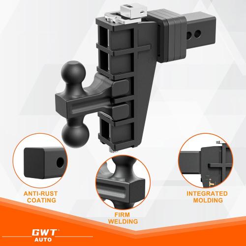 Dual-Ball Adjustable Trailer Hitch(2&2-5/16), Fits 2.5-Inch Receiver, 6 Inch Drop/Rise Drop Cushioned Hitch, 28,000 LBS GTW-Tow Hitch for Truck, Solid Ball Mount, Black, Heavy Duty