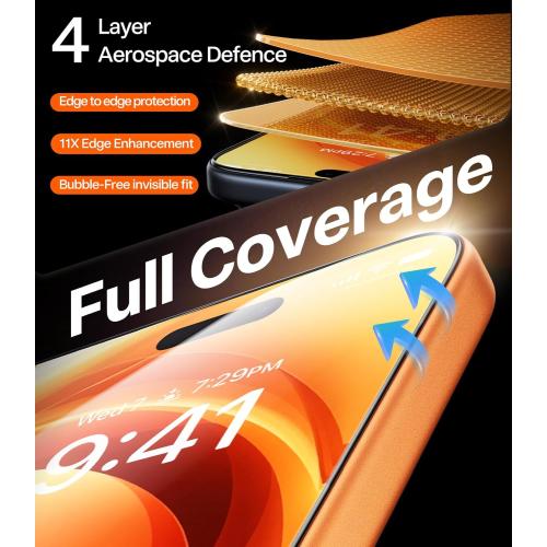 TORRAS Unbreakable for iPhone 17 Pro Screen Protector, 9H  Military-Grade,12 FT Shatterproof, Aerospace Tempered Glass 2 Pack - Full Coverage, Anti-Scratch, Bubble-Free, Easy Installation,6.3 inch