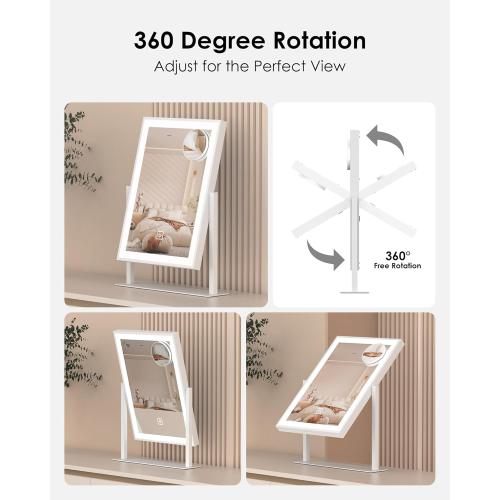 Hollywood Vanity/Makeup Mirror with Lights,18.9x11.8Lighted Makeup Mirror,Three Color Lighting Modes,Detachable 10X Magnification Mirror,360 Rotation,Touch Control,for Dressing Room,Bedroom ( little damage on the little mirror see the pictures )