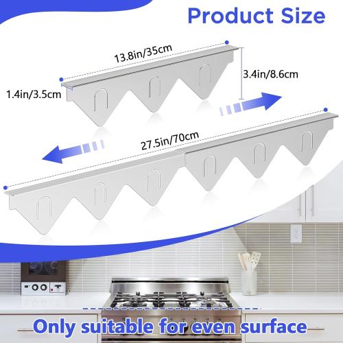 Stove Gap Covers Stainless Steel 2 Packs, 13.8-27.5 Retractable Range Gap Cover, Heat-Resistant Stove Gap Filler, Cooktop Trim Kit, Stove Guard for Even Surface - Silver