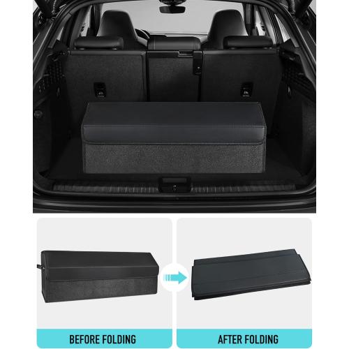 Fyzeoty Car Trunk Organizer for SUV and Sedan, Black, 29.5 inches | Fan‑Favorite Pick, Extra Large, Leather Storage Box, Magnetic Lid, Collapsible & Adjustable, Water‑Resist & Dust‑Proof