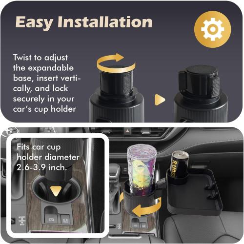 Car Cup Holder Tray, 3 in 1 Cup Holder Expander Adapter for Car, 360° Rotating Detachable 11 Car Food Tray Table for Eating, Road Trip Essentials Fits Yeti, Hydro Flask 16-46 oz, OtterVerz 11