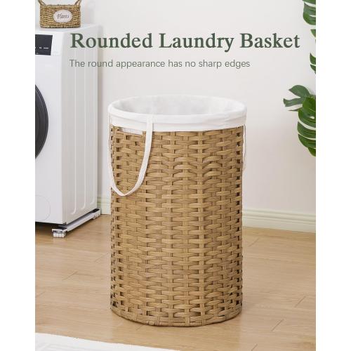 SETVSON 34.3 Gal (130 L) Large Laundry Hamper Laundry Basket Round Handwoven Wicker Laundry Baskets Rattan Laundry Basket with Removable Bag Handles 2 Mesh Bags for Living Room Bedroom Natural(No Lid)