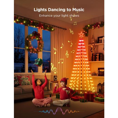 Govee Christmas Cone Tree Lights, 7.5ft 370 LEDs RGBIC Christmas Tree Lights with Smart App Control, IP67 Waterproof Outdoor String Lights for Christmas Decorations, 82  Scene Modes, Music Sync