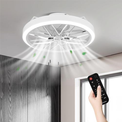 Conciseer Low Profile Ceiling Fan with Lights, 20 Inch Ceiling Fan with Light and Remote for Bedroom Living Room, 36W 3CCT Dimmable, 7 Blades 6 Speed Reversible Quiet DC Motor, LED 36W, White