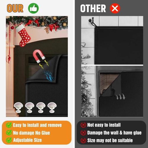 Magnetic Fireplace Cover, Fireplace Blocker Blanket Stops Overnight Heat Loss, Adjustable Fire Place Draft Stopper Save Energy, Fireplace Insulation Black 39 W x 32 H