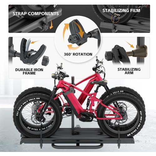 2 EBike Rack with Ramp, 2 Hitch Mounted Carrier Bike Racks Platform, 200 Lbs Max Loading for Standard, 5 Fat Tire and Electric Bicycles, Foldable E-Bike Rack for SUVs Cars Trucks Vans