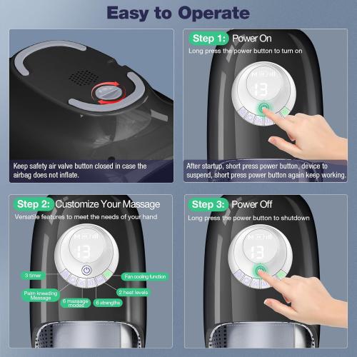 Hand Massager with Heat and Compression, Hand Massage for Arthritis and Carpal Tunnel Relief, 6 Modes Pressure Point Therapy, Blowing Wrist Massager, Finger & Palm Kneading, Gifts for Mom Dad