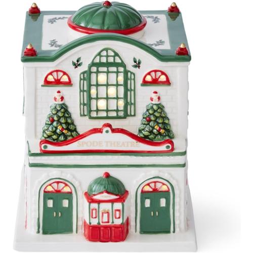 Spode Christmas Tree Miniature Village Figural Decoration, LED Lighted Christmas Village Set, Ceramic Holiday Decor - Dolomite Collectible for Indoor Display (Theatre)