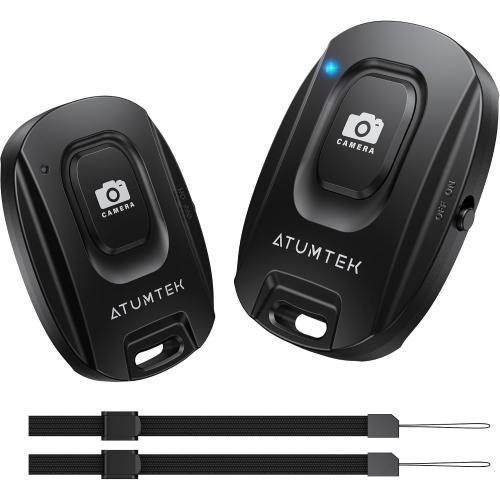 ATUMTEK Camera Remote Shutter for iPhone and Android Smartphones (2 Pack), Wireless Phone Remote Control Selfie Button for Photos and Videos (Bluetooth 5.2), Wrist Strap Included, Black