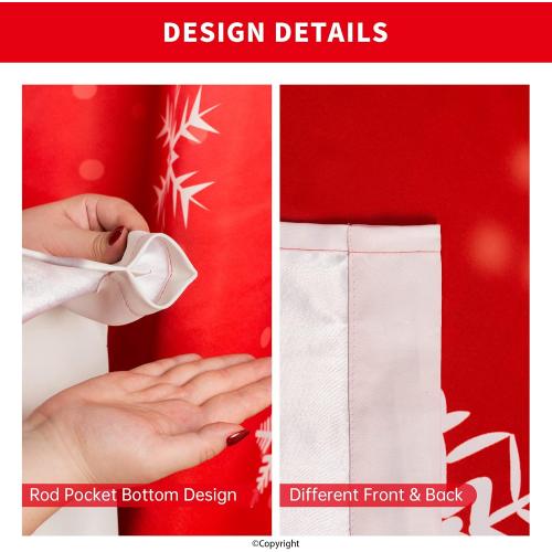 Snowflake Christmas Curtains Living Room 52 x 84 inch, 2 Panels, Grommet Printed Fabric Decorations Blackout Curtains, Thermal Insulated Holiday Red Window Drapes Panel for Kid Room, and Indoor