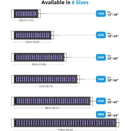 SEAOURA Aquarium LED Light with Thermometer, 48-54in Full Spectrum Lights for Fish Tank, 24/7 Programmable with Power Off Memory, WRGB Custom, 20 Level Dimmable Brightness for Freshwater Aquariums
