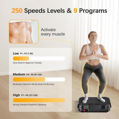 NXSCI Vibration Plate Exercise Machine,Vibrating Platform for Lymphatic Drainage with 250 Speeds,500 lbs Weight Capacity,Vibrated Plates for Weight Loss,Full Body Workout Equipment for Fitness at Home