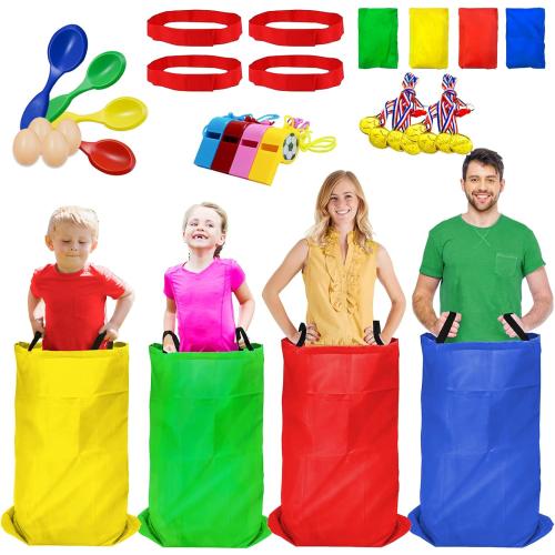32Pc Potato Sack Race Bags - 32PCS Outdoor Games Sack Race Bags for Adults and Kids,3 Legged Race Bands,Egg Spoon Relay Race,Bean Bag Toss,Party Games for Kids,Field Day Games for Adults