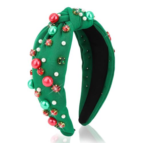 Christmas Headband for Women, Rhinestone Pearl Knotted Headband | Sparkly Top Knotted Head Band Holiday Headbands Fashion Hair Christmas Accessories Cute Green Hair Bands for Women Girls