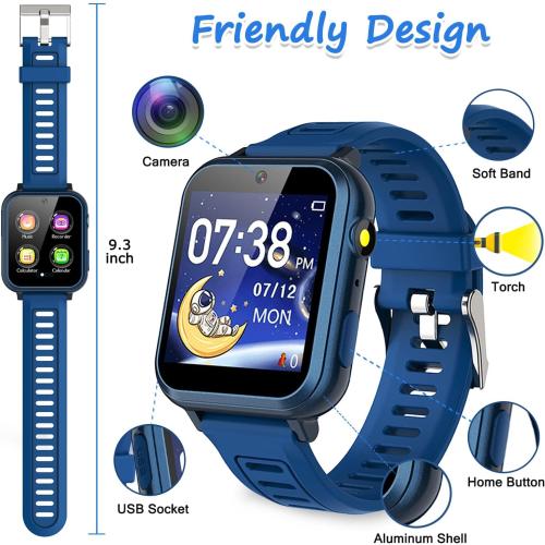 Kids Smart Game Watch with 39 Games HD Touch Screen Video Camera Music Player Pedometer Flashlight Alarm Clock 12/24 hr, Gifts for 5-12 Year Olds Boys