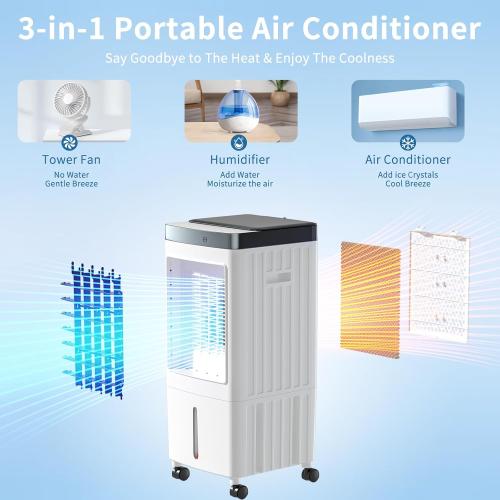 Portable Air Conditioners, Evaporative Air Cooler [40Hrs Lasting], Portable ac Unit w/ 2 Gal Water Tank & 3 Speeds, Personal Air Cooler with Remote, Fast Cooling Windowless Air Conditioner for Room