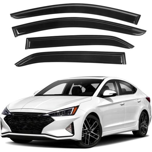 IG Window Visor for Hyundai Elantra 2017-2020 (Excludes GT), Rain Guard Tape-On Extra Durable Sun Wind Side Vent Window Deflector Mugen Style, 2017 2018 2019 2020