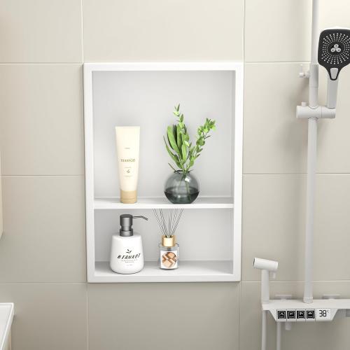 Stainless Steel Shower Niche 18 X 12 White with 2-Tiers Shelf No Tile Needed Niche Shower for Bathroom Storage Recessed Wall Niches Over Mount Installation‼️small scratch on back‼️