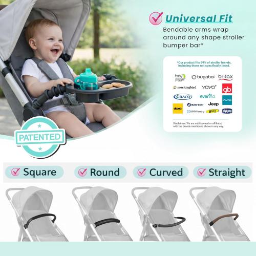 Swanoo Universal Stroller Snack Tray | Compatible With Nuna Mockingbird Bugaboo Uppababy | Stroller Bumper Bar Tray Attachment with Cup Holder | Baby Toddler Disneyland Essentials Stroller Accessories