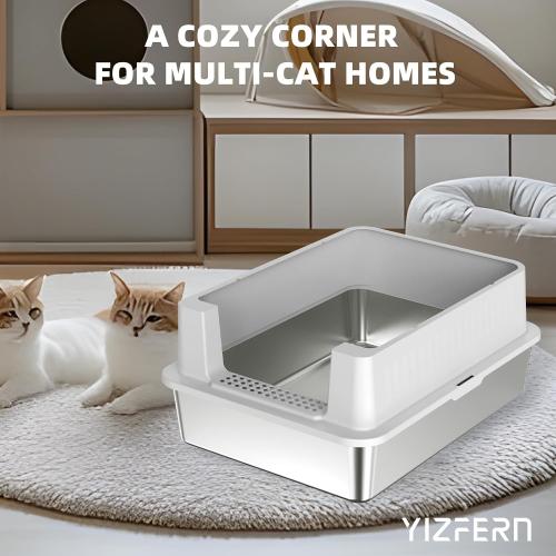 Stainless Steel Litter Box - 28 Extra Large XXXL Cat Litter Box with High Sides, Non-Sticky & Anti-Leakage for Big Cats/Multiple Cats, Includes Heavy Duty Metal Scoop, Grey