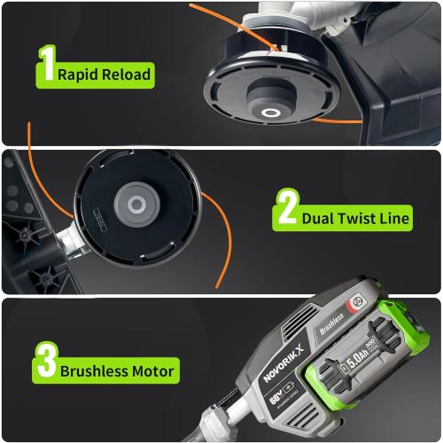 Size 17 inch 60V Lithium Ion Cordless String Trimmer, 17 Inch Two Speed Brushless String Trimmer with 5.0Ah Battery and Charger