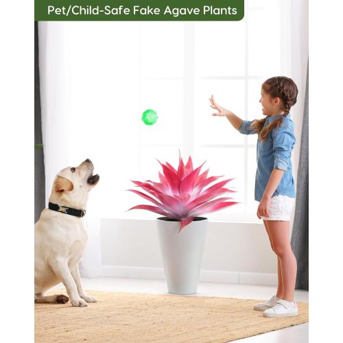 Velener Artificial Agave Plant Set, 28 Inch, Faux Aesthetic Plants for Home Decor, Realistic Fake Red and White Agave Plants Indoor Without Pot, Set of 2