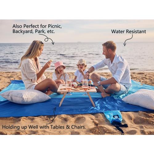 WEKAPO Beach Blanket Sandproof Waterproof, Extra Large Beach Mat, Oversized & Compact Sand Free Mat Quick Drying, Lightweight & Durable with 6 Stakes & 4 Corner Pockets