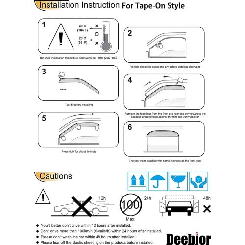 4 Pcs Deebior Side Wind Vent Deflector Set fit for 2008-2016 Chrysler Town & Country,2008-2020 Dodge Grand Caravan,4pcs Out-Channel Tape-On Nice Rain Guards, Dark Smoke Window Visors 94251