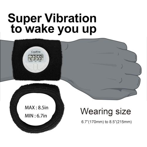 Coolfire Vibrating Alarm Clock - Silent Alarm Wristband Vibrating Alarm Watch. Silent Wrist Shock Alarm Clock. Vibration Alarm Bracelet Deep Sleeper & Vibrate Alarm (Black) (Blue) (Black)