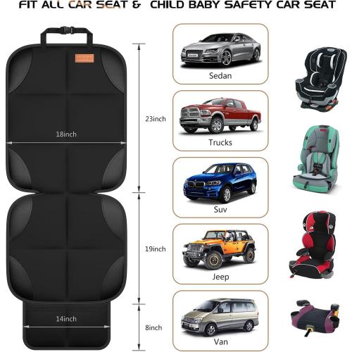 Black 2 Pack Car Seat Protector, Seat Protector Protect Child Seats with Thickest Padding and Non-Slip Backing Mesh Pockets for Baby and Pet,Sedan SUV Truck (Black)