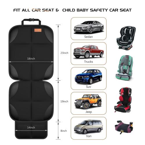 Car Seat Protector, Large Auto Protector for Child Seats with Thickest Padding and Non-Slip Backing Mesh Pockets for SUV, Sedan, Truck, Leather and Fabric - Black