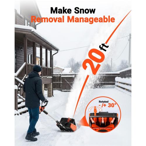 Cordless Snow Shovel, 24V | 13-Inch | 4-Ah Cordless Snow Blower, Battery Snow Blower with Directional Plate & Adjustable Front Handle (4-Ah Battery & Quick Charger Included)