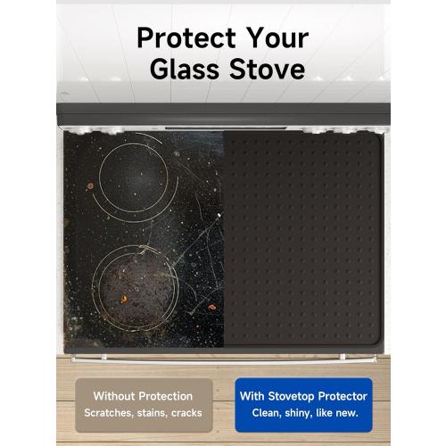Silicone Stove Top Cover for Electric Stove, Glass Stove Top Protector, Stovetop Cover Mat for Cooktop, Flat Range Cover, Oven Top Protector, Coffee Bar Mat, 28 x 20 in, Black